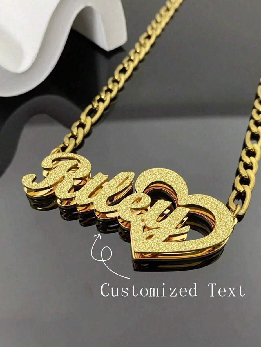 1pc Personalized Children Boys And Girls Simple DIY Name, Name Necklace, Double Plated Name Necklace, Custom 3D Name Plate Necklace, Gold Nameplate Necklace, Heart Hollow Necklace, Customized For Delicate Gift For Kids, Baby Shower, Back To School Winter Gift Ideas Boy Girl Valentine's DA, Multi-Functional, Ornamental, Letter, Engraved, Tidy, Colorful, Cute, Kawaii, Adorable, Casual, Custom, Personalized, Unique, Customized, Baby Gifts, Ideal Gifts For Him, Ideal Gifts For Her, Son, Daughter, For Children's Day
