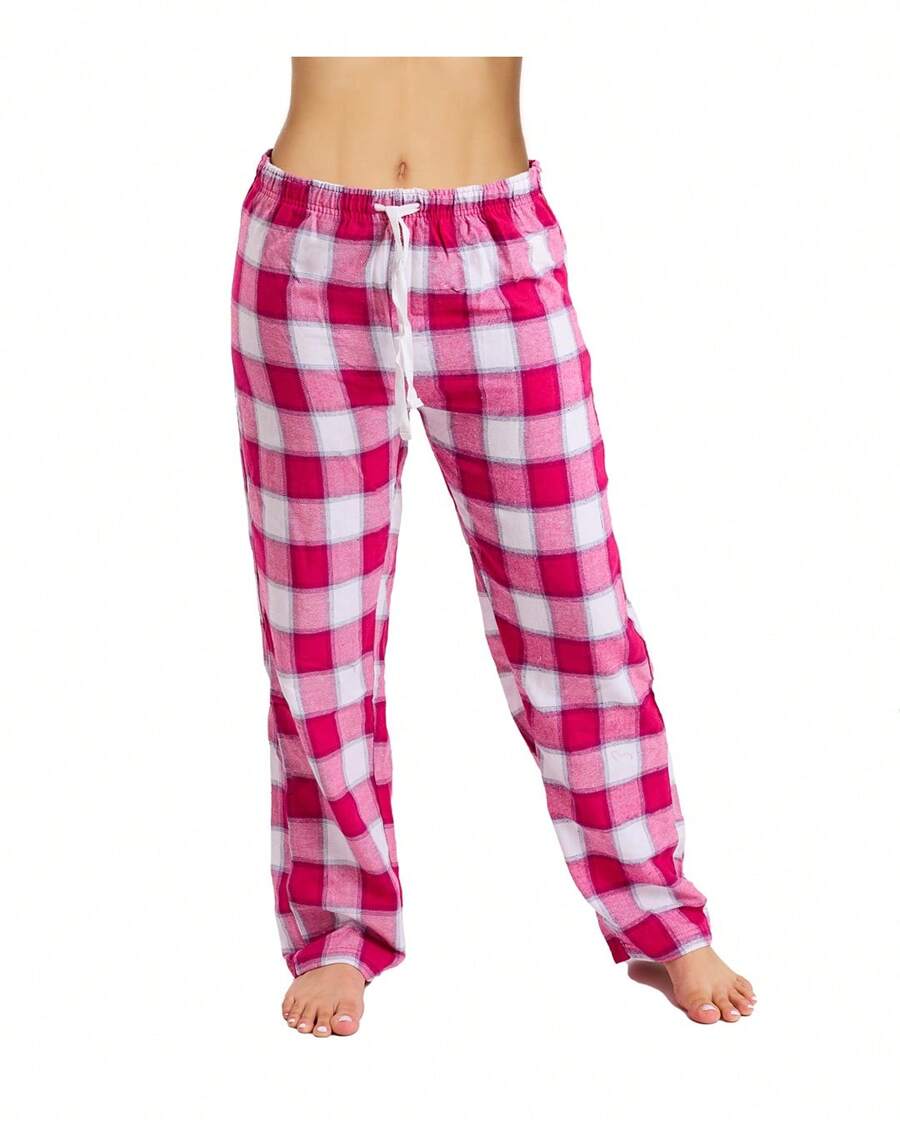 Active Club Cotton-Blend Flannel Pajama Pants For Women, Flannel Plaid PJ Pants For Women For Sleep And Lounge - Ombre hồng - Xem 1