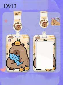 卡通水鼠卡套，带可伸缩挂绳，塑料材质，适用于校园餐卡、学生证、地铁卡、公交卡、工作卡等——通用卡套，返校必备