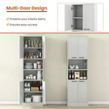 Kitchen Pantry Cabinet 190cm Tall Freestanding Cupboard Sideboard With Doors - Beige - View 6