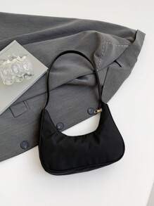 1 件时尚女士新月单肩包，轻便纯色斜挎包，百搭休闲手提包 - 黑色 - 查看 7