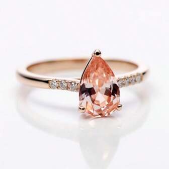 1pc Women's Romantic Engagement Ring, Gold-Plated Copper Ring Set With Teardrop-Shaped Yellow Topaz Color Cubic Zirconia, Fashion Bridal Wedding Jewelry, Best Gift For Her Anniversary Or Birthday