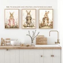 Conjunto de 3 obras de arte de pared con conejitos de Pascua, pinturas vintage de animales, pinturas cálidas y dulces de Pascua, carteles enmarcados en lienzo, decoración de granja y cabaña de primavera, decoración para dormitorio universitario y apartamento, regalos para decoración de paredes en hotel, hogar, sala de estar, dormitorio, baño y oficina