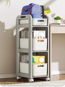 1pc 2/3/4层手推车收纳架 书包收纳架 学生课桌下移动书架 家用多层收纳架 宿舍手推车收纳架 家庭厨房移动收纳架 多层手推车收纳架组装方便，带活动轮胎可做多功能收纳柜、轮胎挂钩、厨房蔬菜、浴室衣物、学习书籍、客厅零食等收纳。