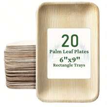 10/20pcs Brown Palm Leaves Serving Trays, 6x9 Inch Rectangular Disposable Bamboo Plates, Sturdy Than Wood Paper Plates, Microwave Friendly, Ideal For Party, Picnic, Dinner