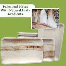 10/20pcs Brown Palm Leaves Serving Trays, 6x9 Inch Rectangular Disposable Bamboo Plates, Sturdy Than Wood Paper Plates, Microwave Friendly, Ideal For Party, Picnic, Dinner