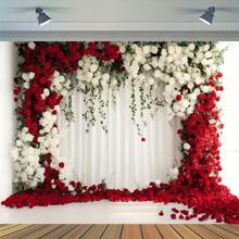 1 pieza Elegante telón de fondo floral de rosa blanca de poliéster - Sin electricidad, adecuado para bodas, cumpleaños, aniversarios, bautizos y celebraciones - 1 piezas - Ver 4