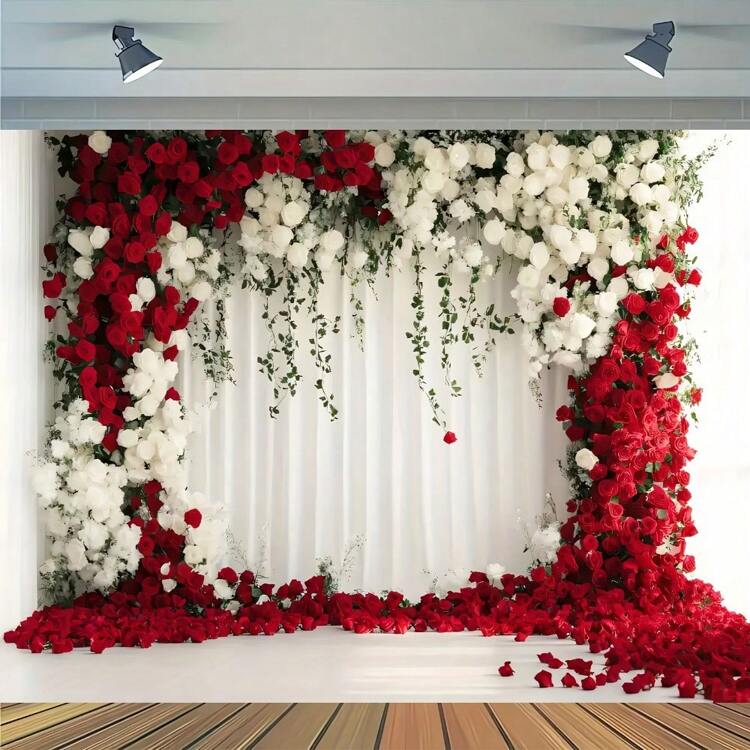 1 pieza Elegante telón de fondo floral de rosa blanca de poliéster - Sin electricidad, adecuado para bodas, cumpleaños, aniversarios, bautizos y celebraciones - 1 piezas - Ver 4