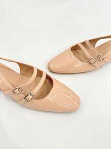 RevReaL REVREAL Black Patent Double-Strap Slingback Flats Stylish Sandals Summer Sandals For Women