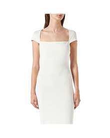 Midi Dress Square Neck Short Sleeves Bodycon Women White Dresses - 白色 - 查看 3