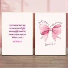 1/2pcs Jeremiah 29 11 Wall Art Picture Pink Christian Canvas Prints Paintings Pink Bow Bible Verse Posters Girly Decor For Bedroom, Living Room, Or College Dorm Wall Decor Unframed - Multicolor - View 1