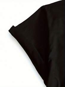 Hollow & Letter Print Casual T-Shirt, Round Neck Short Sleeve Top Spring/Summer, Women's Wear - 黑色 - 查看 3