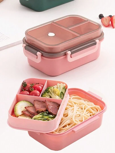 FoBianJie Bento Lunch Box Set With Transparent Lid -3 Compartments, Reusable Food Preparation Container With Cutlery - Stackable, Manual, Hand Washed, Non Electric Square Food Storage, Suitable For Work And Travel