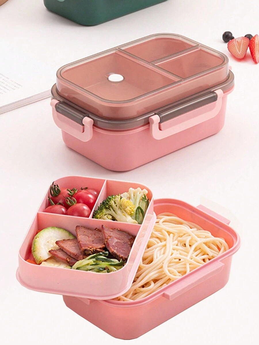 FoBianJie Bộ hộp cơm Bento có nắp trong suốt - 3 ngăn, hộp đựng thực phẩm có thể tái sử dụng kèm dao kéo - Có thể xếp chồng, thủ công, rửa tay, hộp đựng thực phẩm hình vuông không dùng điện, thích hợp cho công việc và du lịch - Nhiều màu - Xem 1