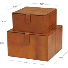 Set Of 2 Modern Brown Leather Decorative Storage Boxes With Snap Closure - Elegant Gift Boxes - Black - View 6