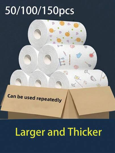 50/100/150片装可重复使用厨房清洁布 - 不粘易清洗，满足所有家庭清洁需求，抗撕裂，干湿两用，无纺布吸油去油布，适用于家庭清洁、洗碗、清洁用品、返校季，随机颜色图案，也适用于户外、露营。