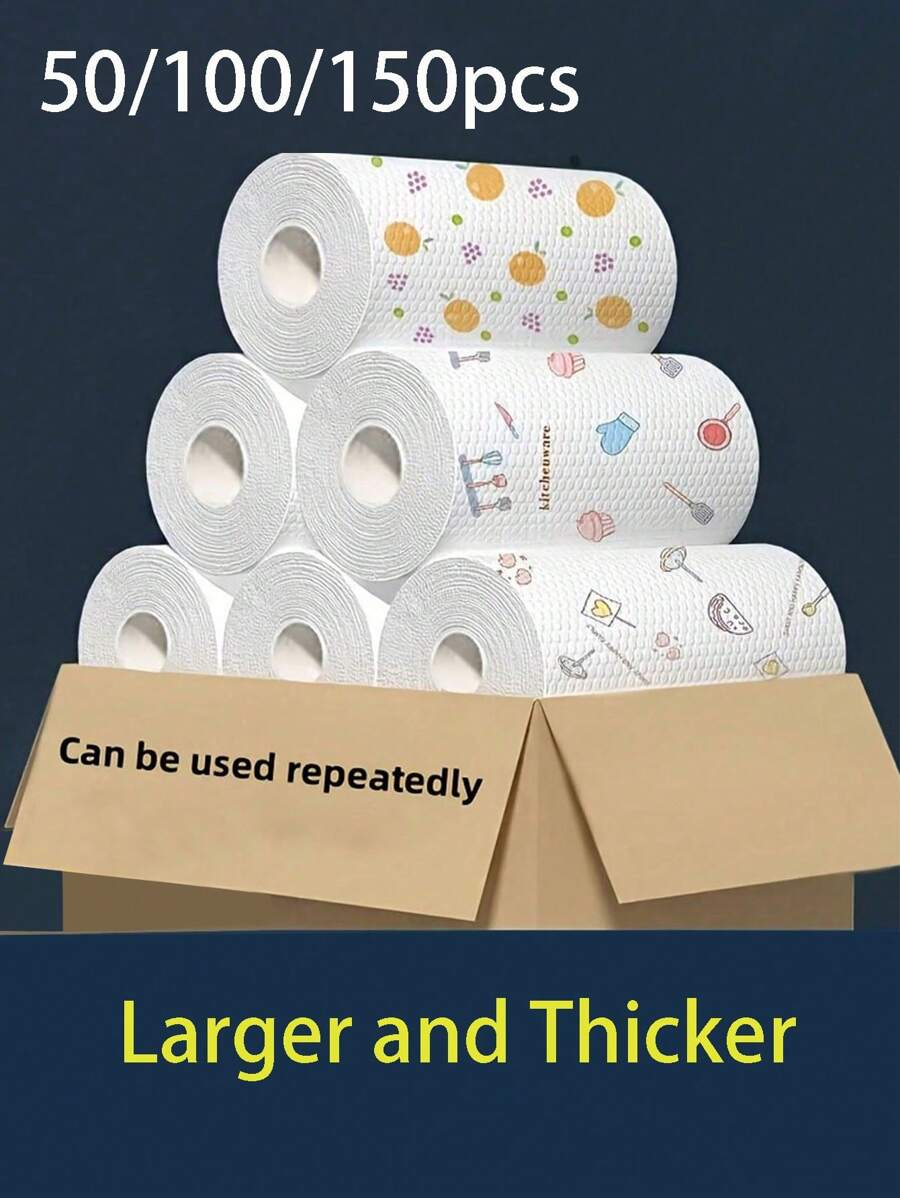 50/100/150片装可重复使用厨房清洁布 - 不粘易清洗，满足所有家庭清洁需求，抗撕裂，干湿两用，无纺布吸油去油布，适用于家庭清洁、洗碗、清洁用品、返校季，随机颜色图案，也适用于户外、露营。