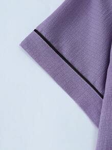 2pcs/Set Comfortable Collared Single-Breasted Short Sleeve Pocket Bow Embroidered Blouse & Bow Shorts Women Pajamas Set, Suitable For Home Use In Spring/Summer, Two Pieces Set