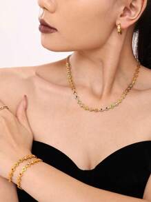 1 Piece Vintage Light Luxury 18K Gold Plated Stainless Steel Small Flower Handmade Chain Oil Drip Colorful Heavy Work Necklace Bracelet, Suitable For All Kinds Of Party Wear, Jewelry Necklace Gift For Friends, Family, Girlfriends