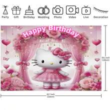 Sanrio 1 Decorazione per festa di compleanno di Sanrio KT Cat rosa con tema dell'amore, sfondo per banner, decorazione per festa a tema cartoni animati, arredamento per camera da letto, telo fotografico, accessori per cabina foto, 210 x 150 x 100 / 100 x 75 cm