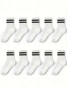 10 Paar Kinder/Jugendliche schwarz-weiß gestreifte Knöchelsocken, unisex Athletik-Sportsocken für Schuluniform - Verschiedenfarbig - Übersicht 3