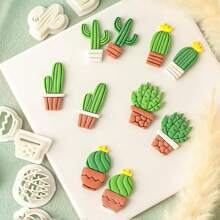 2pcs/12pcs Cactus Plant Clay Cutter Molds, Jewelry Making Supplies, 12 Shapes For Potted Plant Clay, Earrings Cutter, DIY Handmade Key Chain, Brooch, Hair Clip, Ring, Clay Tools - White - View 6