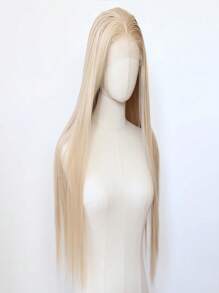 websterwigs 蜜金色合成蕾丝前假发，预拔发际线长直金发/亚麻色，蕾丝前耐热纤维假发适合时尚女性