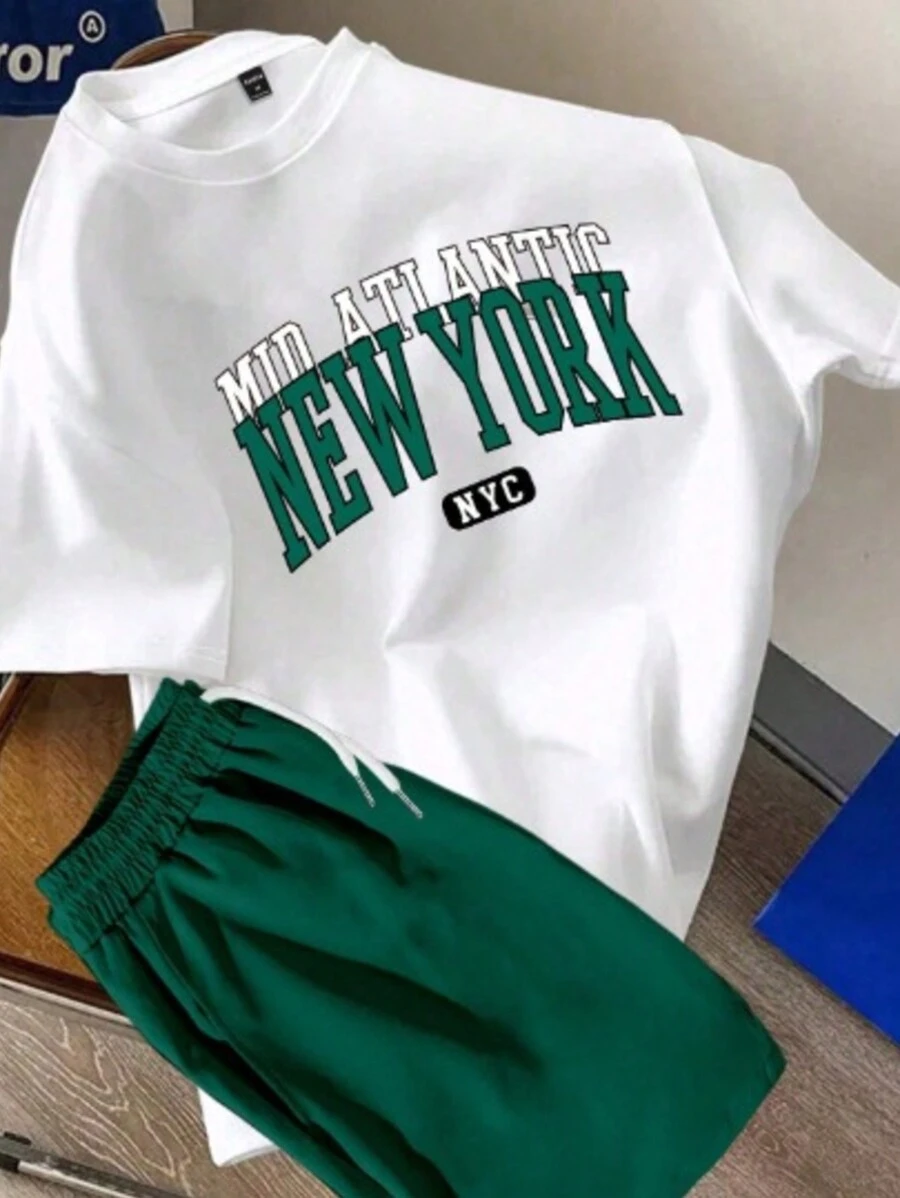 White T-Shirt + Tumblr Style Sweat Shorts Kit "New York Mid Atlantic" - SPECIAL LAUNCH - 白色 - 查看 1