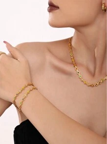 1 Piece Vintage Light Luxury 18K Gold Plated Stainless Steel Small Flower Handmade Chain Oil Drip Colorful Heavy Work Necklace Bracelet, Suitable For All Kinds Of Party Wear, Jewelry Necklace Gift For Friends, Family, Girlfriends