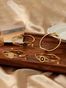 1pc Stainless Steel Pearl Embellished Minimalist Roman Style Gold Color Bangle Bracelet, Elegant Accessory For Women, Suitable For Party, Date, Office Wear - Roman Bracelet - View 4