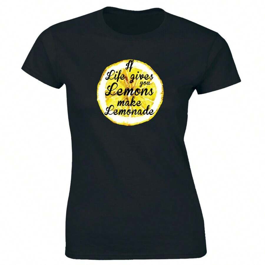 If Life Gives You Lemons Make Lemonade T-Shirt For Women Motivational Tee - Black - View 1