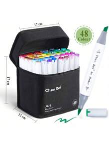 陈瑞多色马克笔,168/120/100/80/60/48色双头马克笔,斜头和细头美术马克笔套装,适合成人涂色插画,超值套装,学生美术课必备,握感舒适,是完美的圣诞节和新年礼物。 - 白色 - 查看 3