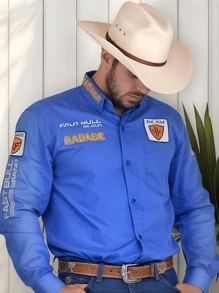 Men's Country Rada Embroidered Shirt Barretos Peao Agro Top - Blue - View 2