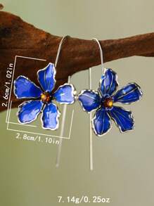 1 对景泰蓝珐琅蓝色花瓣镶嵌锆石手工耳环 - 优雅可爱，波西米亚风情侣配饰，防过敏耳钉，适合日常佩戴和送礼，独特时尚的女士珠宝