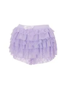 Women Ruffle Lace Shorts Bloomers Summer Casual Layered Tiered Pleated Slim Fit Floral Lace Trim Shorts - Purple - View 6