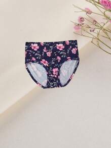 Set de 5 bragas cómodas y transpirables de talla grande con estampado de flor de loto y unicolor, cintura alta - Multicolor - Ver 4