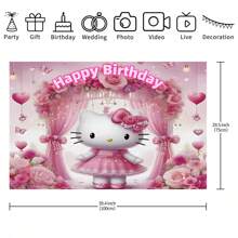 Sanrio 1 Decorazione per festa di compleanno di Sanrio KT Cat rosa con tema dell'amore, sfondo per banner, decorazione per festa a tema cartoni animati, arredamento per camera da letto, telo fotografico, accessori per cabina foto, 210 x 150 x 100 / 100 x 75 cm