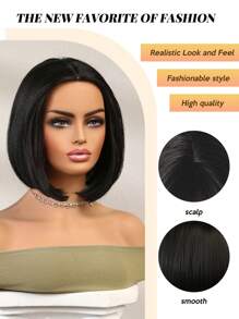 高品质 12 英寸中分黑色鲍勃短直发合成耐热纤维假发，适合女士假发，非常适合节日派对日常佩戴