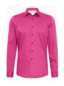 时尚洋红色男士衬衫，户外休闲洋红色长袖衬衫，多巴胺风格男士上衣，适合秋季 - 玫紅色 - 查看 4