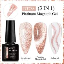 MEET ACROSS 7ML 3 EN 1 Esmalte de uñas de gel magnético con acabado de rosa de platino, oro rosa y gato Moonlight. Gel de uñas semipermanente con destellos, para UV - Multicolor - Ver 12