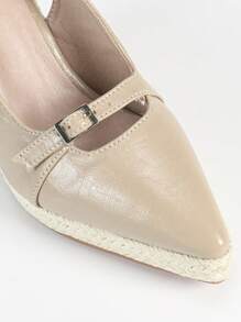 女士尖头厚底坡跟鞋，时尚度假厚底舒适高跟凉鞋，适合户外、派对，黑色 - 杏色 - 查看 8