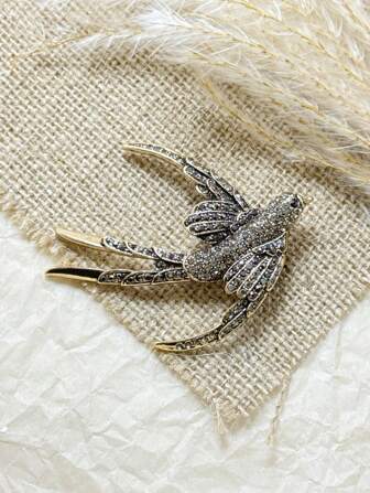 1pc Fashionable Artistic Rhinestone Zinc Alloy Swallow Brooch