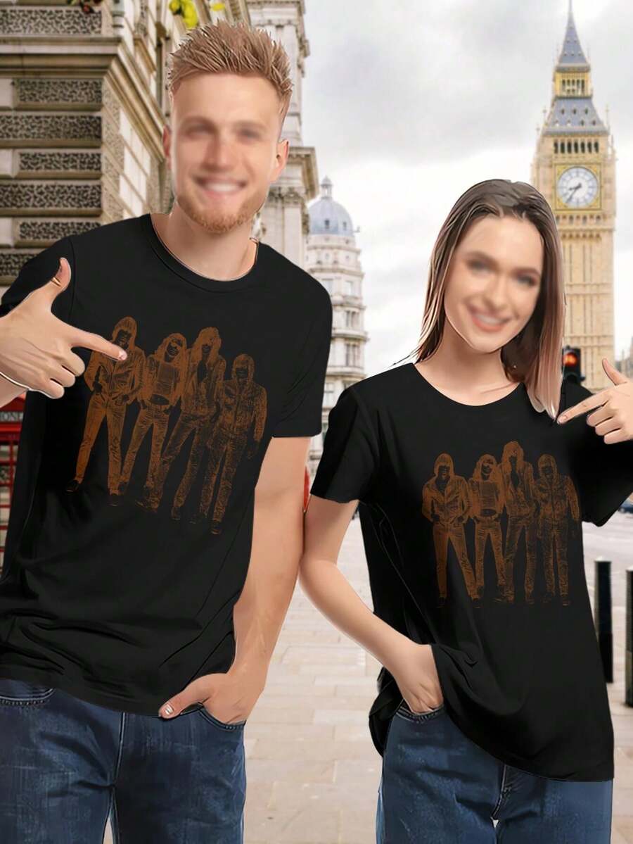 Valentine's Day Ramones T-Shirt - Retro Vintage Sketches For Women - Black - View 1