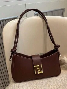 女士时尚休闲/通勤纯色单肩包，便携斜挎包，适合约会、购物、送礼 - 棕色 - 查看 1