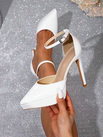 Fall/Winter Women Minimalist Ankle Strap Pumps, Artificial Patent Leather Point Toe Stiletto Heeled Elegant Pumps,Sexy,Party
