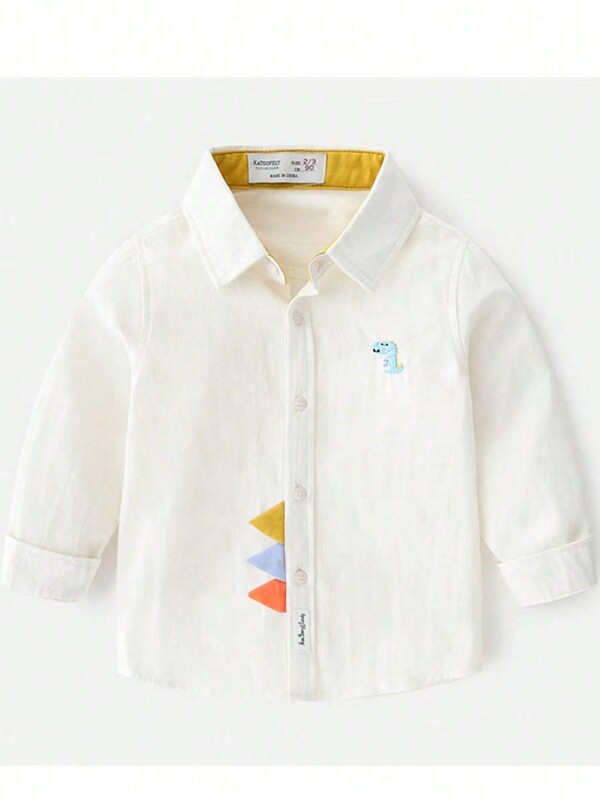 Toddler Boys' Casual Long Sleeve Cartoon Embroidered Shirt, Autumn New Arrival