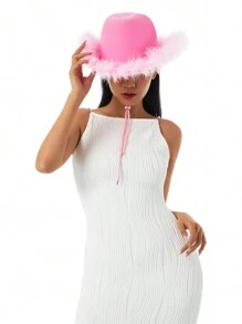 Womens Cowboy Hat, Adult Solid Color Furry Trim Wide Brim Hat Female Cap For Dating Party