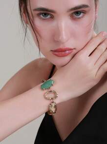 1 件复古宝石时尚手工波西米亚半宝石手链，适合日常、派对和聚会佩戴 - 綠松石 - 查看 2