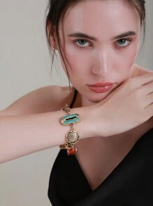 1 件复古宝石时尚手工波西米亚半宝石手链，适合日常、派对和聚会佩戴 - 綠松石 - 查看 4