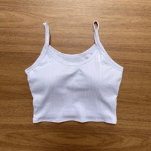 Kit 3 Cropped Women's Top With Padded Bra - Black White Brown - View 4